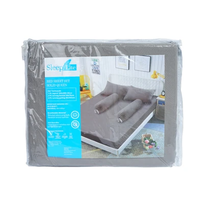 Gambar Sleeplite 160x200 Cm Set 5 Pcs Seprai Queen Microfiber - Abu-abu