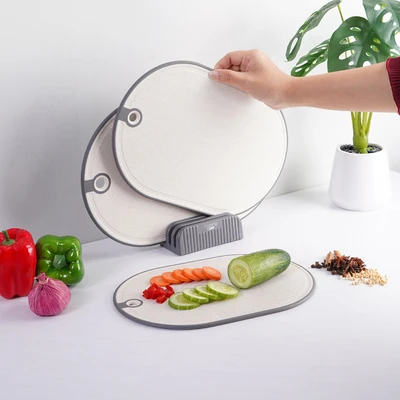 Gambar Cooking Color Macy Talenan Plastik Oval Dengan Stander Set 3 pcs