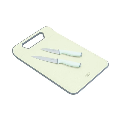 Gambar Cooking Color Marcia Pisau Dapur Dengan Talenan Set 3 pcs - Hijau
