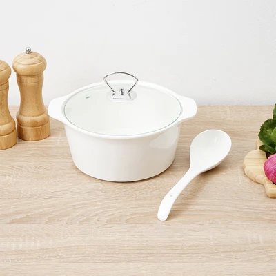 Gambar Appetite Wadah Saji Casserole Round Dengan Tutup & Sendok - Putih