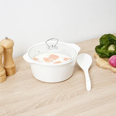 Gambar Appetite Wadah Saji Casserole Round Dengan Tutup & Sendok - Putih