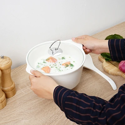 Gambar Appetite Wadah Saji Casserole Round Dengan Tutup & Sendok - Putih