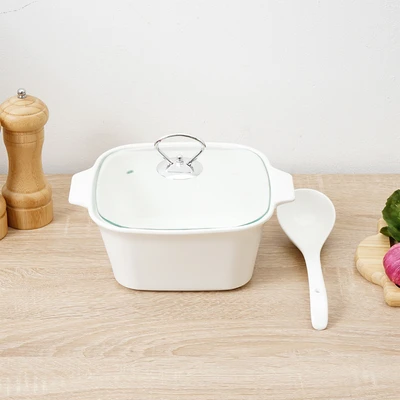 Gambar Appetite Wadah Saji Casserole Porcelain Square Dengan Tutup & Sendok - Putih