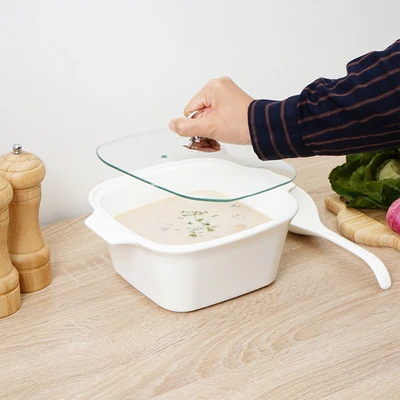 Gambar Appetite Wadah Saji Casserole Porcelain Square Dengan Tutup & Sendok - Putih