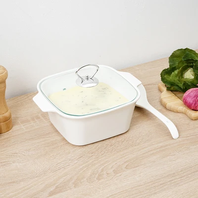 Gambar Appetite Wadah Saji Casserole Porcelain Square Dengan Tutup & Sendok - Putih