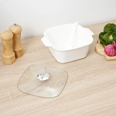 Gambar Appetite Wadah Saji Casserole Porcelain Square Dengan Tutup & Sendok - Putih