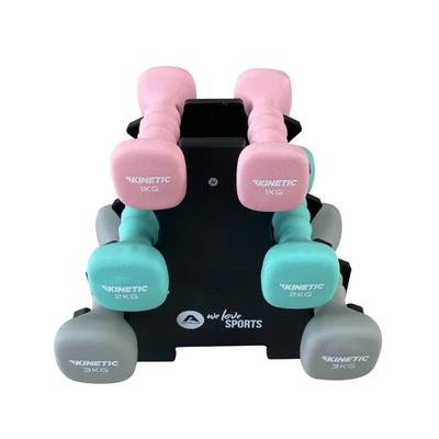 Gambar Kinetic Set 6 Pcs Dumbbell Neoprene Dengan Rak 12 Kg