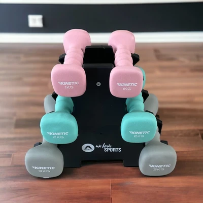 Gambar Kinetic Set 6 Pcs Dumbbell Neoprene Dengan Rak 12 Kg