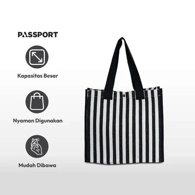 Gambar Passport Maggie Tote Bag Stripe - Hitam