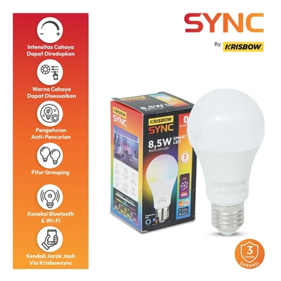 Gambar Krisbow Sync Smart Bohlam LED Bluetooth 8.5 Watt 850 Lumen RGBCW E27 V2 - Mix