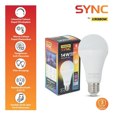 Gambar Krisbow Sync Smart Bohlam LED Bluetooth 14 Watt 1400 Lumen RGBCW E27 V2 - Mix