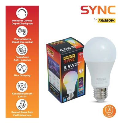 Gambar Krisbow Sync Smart Bohlam LED WiFi 8.5 Watt 850 Lumen RGBCW E27 - Mix