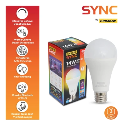 Gambar Krisbow Sync Smart Bohlam LED WiFi 14 Watt 1400 Lumen RGBCW E27 - Mix