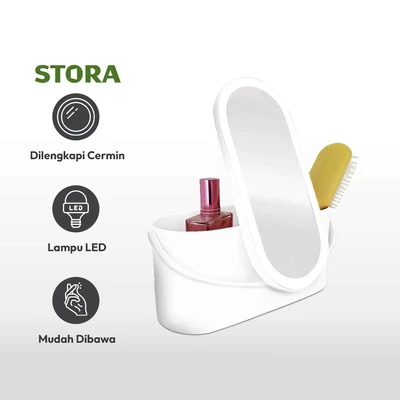 Gambar Stora 23.5x10.4x11.6 cm Organizer Kosmetik LED Mirror - Putih