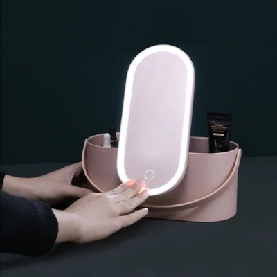 Gambar Stora 23.5x10.4x11.6 cm Organizer Kosmetik LED Mirror - Pink