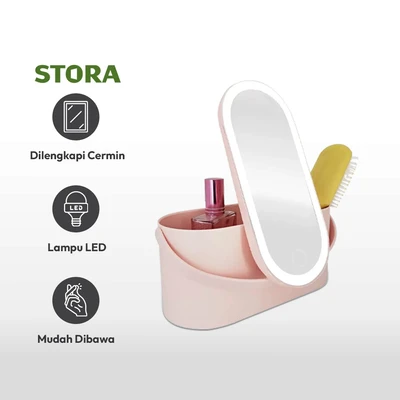 Gambar Stora 23.5x10.4x11.6 cm Organizer Kosmetik LED Mirror - Pink