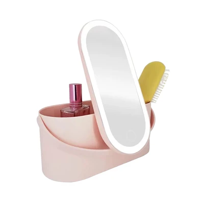 Gambar Stora 23.5x10.4x11.6 cm Organizer Kosmetik LED Mirror - Pink
