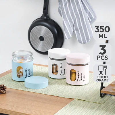 Gambar Informa Halston Stoples Kaca Mini 350 ml Set 3 pcs Transparan - Mix