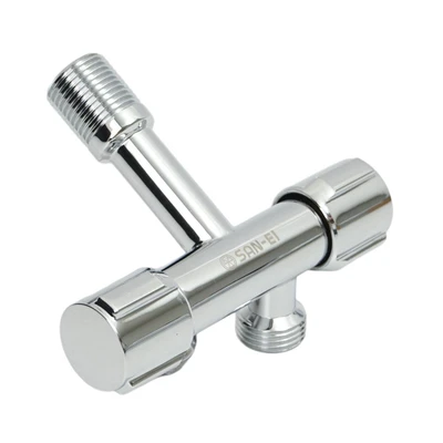 Gambar San Ei 1/2 Inci Stop Keran Dua Cabang Brass Pvn240 - Silver