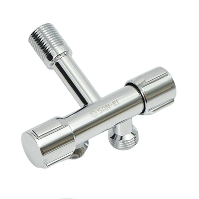 Gambar San Ei 1/2 Inci Stop Keran Dua Cabang Brass Pvn240 - Silver