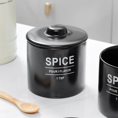 Gambar Appetite Naevi Tempat Bumbu Dapur Keramik Dengan Sendok 370 ml Set 2 Pcs - Hitam