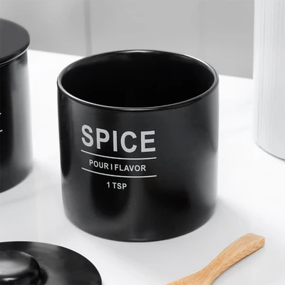 Gambar Appetite Naevi Tempat Bumbu Dapur Keramik Dengan Sendok 370 ml Set 2 Pcs - Hitam
