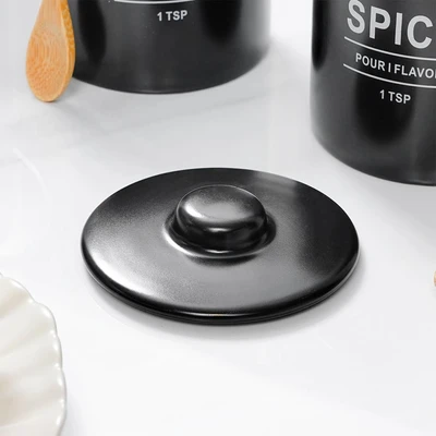 Gambar Appetite Naevi Tempat Bumbu Dapur Keramik Dengan Sendok 370 ml Set 2 Pcs - Hitam