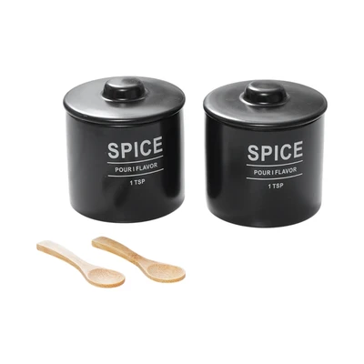 Gambar Appetite Naevi Tempat Bumbu Dapur Keramik Dengan Sendok 370 ml Set 2 Pcs - Hitam