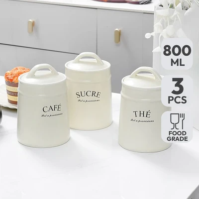 Gambar Appetite Nami Stoples Keramik Dengan Tutup 800 ml Set 3 pcs - Krem Beige