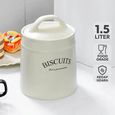 Gambar Appetite Stoples Biskuit Keramik Dengan Tutup 1.5 Liter - Krem Beige