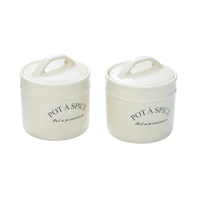 Gambar Appetite Nami Stoples Bumbu Dengan Tutup Dan Sendok Keramik Set 2 Pcs - Krem
