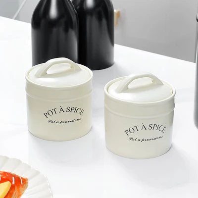 Gambar Appetite Nami Stoples Bumbu Dengan Tutup Dan Sendok Keramik Set 2 Pcs - Krem