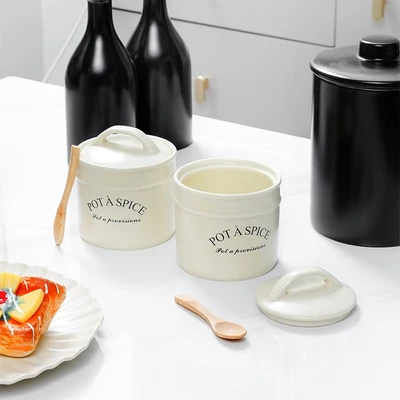 Gambar Appetite Nami Stoples Bumbu Dengan Tutup Dan Sendok Keramik Set 2 Pcs - Krem