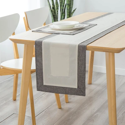 Gambar Informa Table Runner Polyester Linen Border 33x160 cm - Abu-Abu