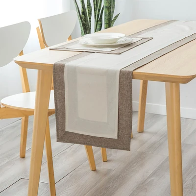 Gambar Informa Table Runner Polyester Linen Border 33x180 cm - Cokelat Taupe