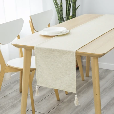 Gambar Informa Table Runner Polyester 4 Tassel 33x180 cm - Krem Beige
