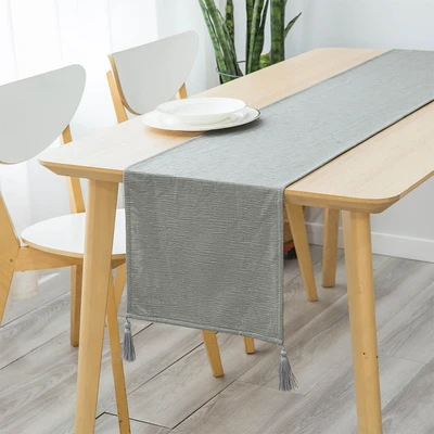 Gambar Informa Table Runner Polyester 4 Tassel 33x180 cm - Abu-Abu