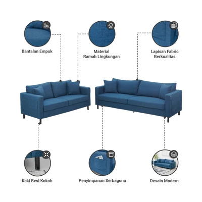 Gambar Nordia Anniston Set Sofa Fabric 2 & 3 Seater Dallas