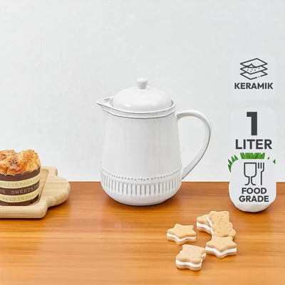 Gambar Appetite Elio Teko Teh Keramik Glaze 1 Liter - Putih