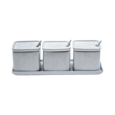 Gambar Appetite Elio Tempat Bumbu Dapur Keramik Dengan Nampan Square Set 3 Pcs - Putih