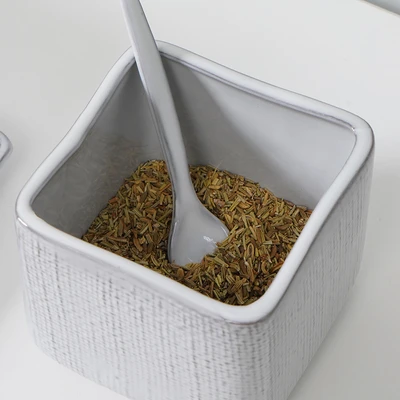 Gambar Appetite Elio Tempat Bumbu Dapur Keramik Dengan Nampan Square Set 3 Pcs - Putih