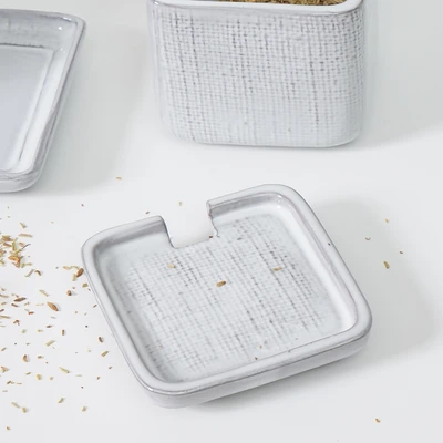 Gambar Appetite Elio Tempat Bumbu Dapur Keramik Dengan Nampan Square Set 3 Pcs - Putih
