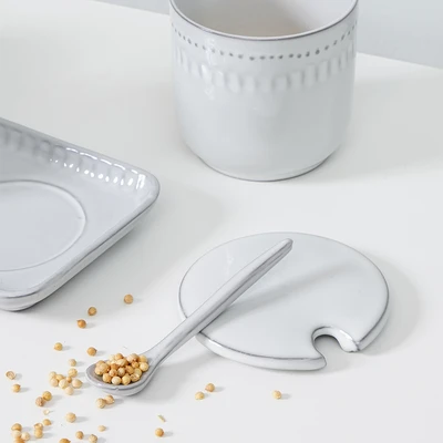 Gambar Appetite Elio Tempat Bumbu Dapur Keramik Dengan Nampan Round Set 3 Pcs - Putih