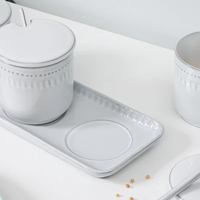 Gambar Appetite Elio Tempat Bumbu Dapur Keramik Dengan Nampan Round Set 3 Pcs - Putih