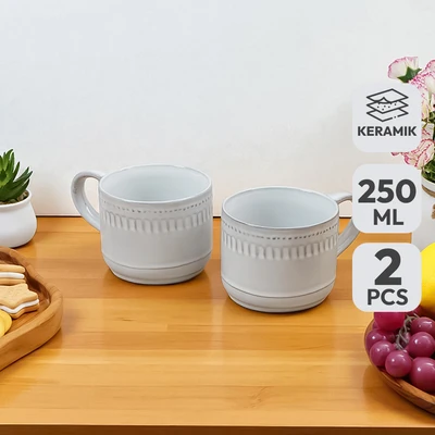 Gambar Appetite Elio Mug Keramik Glaze 250 ml Set 2 pcs - Putih