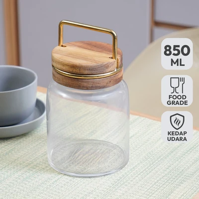 Gambar Informa Hana Stoples Kaca Dengan Handle 850 ml - Gold Transparan