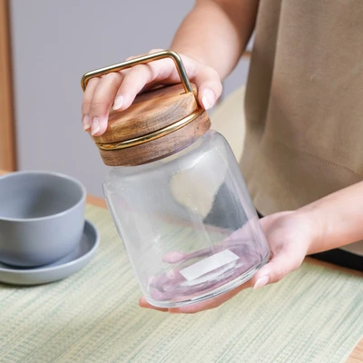 Gambar Informa Hana Stoples Kaca Dengan Handle 850 ml - Gold Transparan