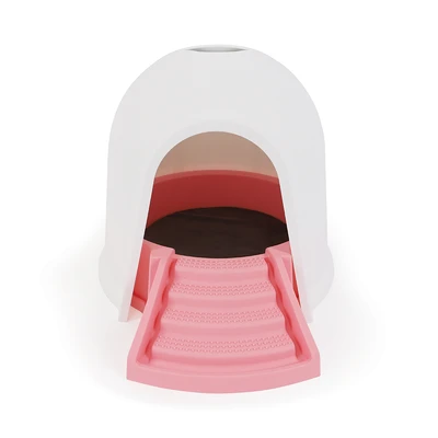 Gambar M-Pets Igloo Toilet Kucing 2 In 1 - Putih/Pink
