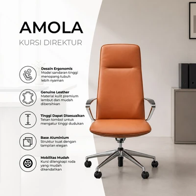 Gambar Sevati Amola Kursi Kantor Sandaran Tinggi - Cokelat