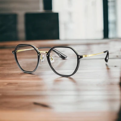 Gambar Parim Eyewear Kacamata Optical Hexagonal Titanium - Hitam/Gold